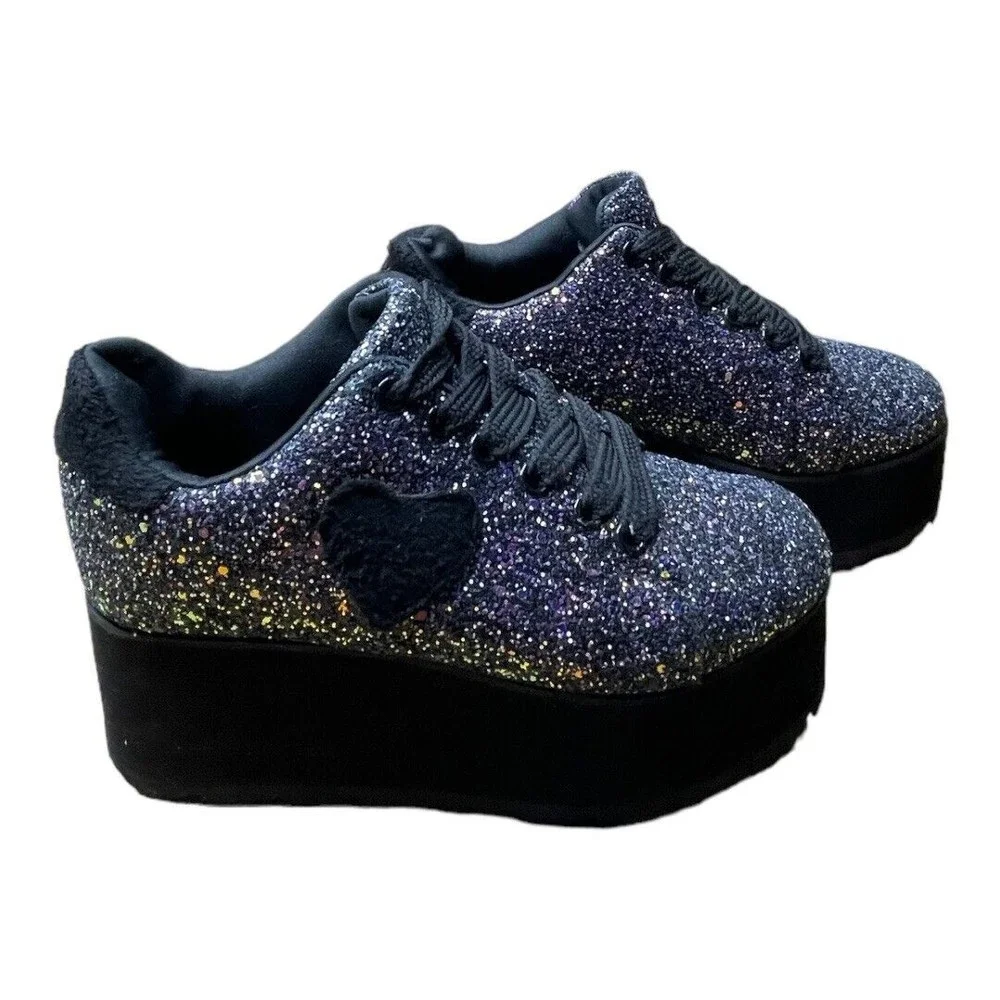 N.Y.L.A. Black Glitter Platform Sneakers - Picture 4 of 9